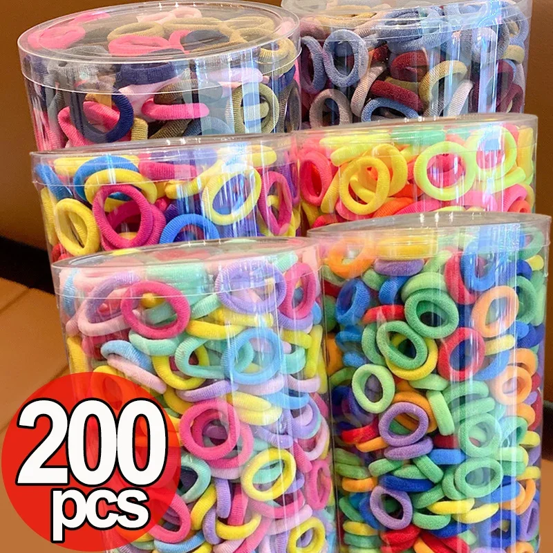 100/200PCS Colorful Basic Nylon Ealstic Hair Band Kids Girls Ponytail Holder Ties Scrunchie Small Mini Headwear Rubber Bands