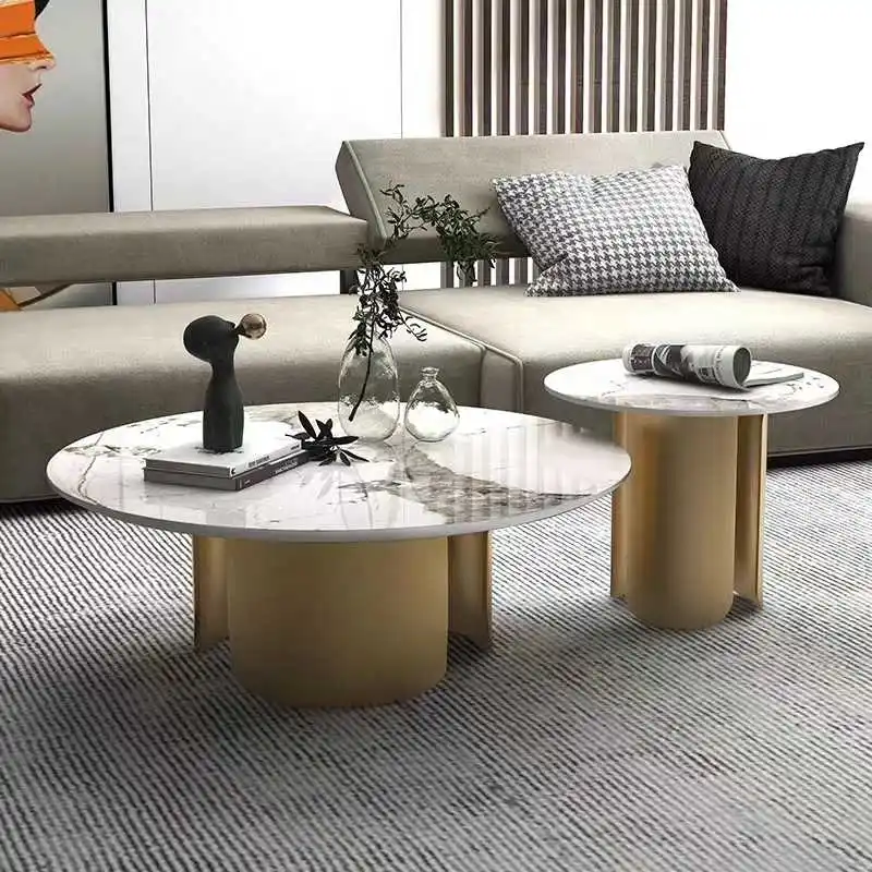 Modern Scandinavian Marble Coffee Table with Metal Base Clear Living Room End Furniture view 3