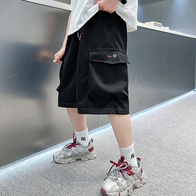 Big Boys ฤดูร้อน Capris กางเกงขาสั้นผ้าฝ้ายเด็กผู้ใหญ่สบายๆกีฬาสั้นกางเกงสําหรับวัยรุ่นเด็ก 7 8 9 10 12 13 14 15 16 ปี