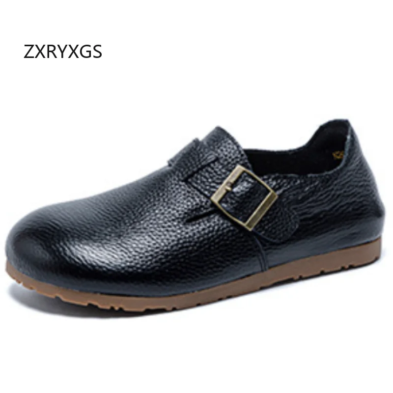 ZXRYXGS Hot Spell 2026 New Fashion Spring Round Toe Genuine Leather Shoes Comfortable Elegant Soft Sole Casual Shoes Women Flats