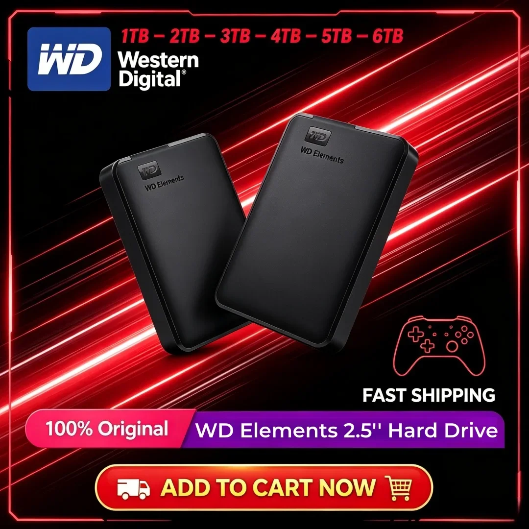 WD Western Digital Slim Portable External HDD 2.5" Mechanical Mobile Hard Disk Large-capacity USB3.0 Drive 1TB 2TB 4TB 5TB 6TB