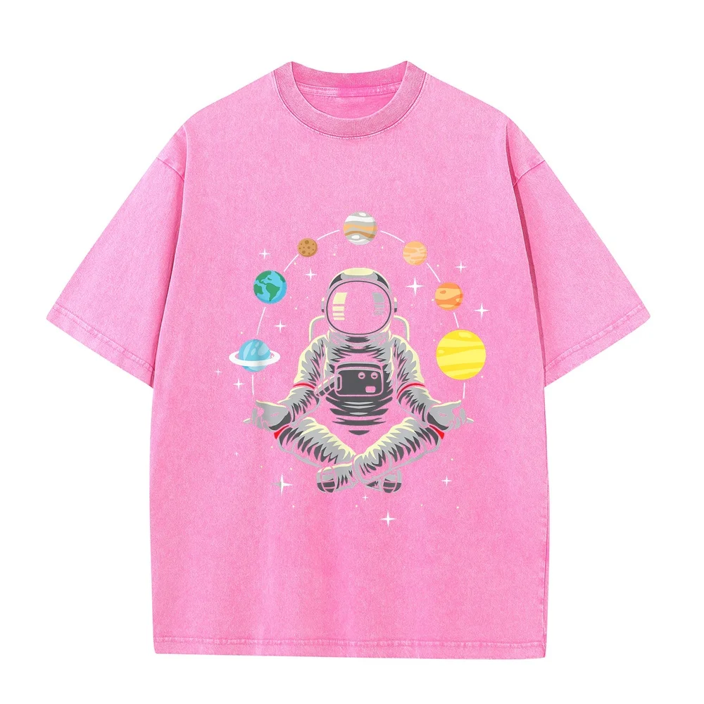 Meditating Astronaut Galaxy Spaceman Astronomer Cosmos T-Shirt T Shirt Homme Men Clothing Summer Short Sleeve Men's Shirts