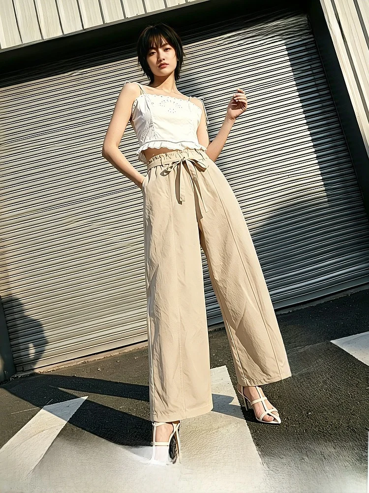 

H&M Women's Straight Leg Pants Summer 2026 High Waist Wide Leg Casual Trousers for Travel Versatile High Shine Style