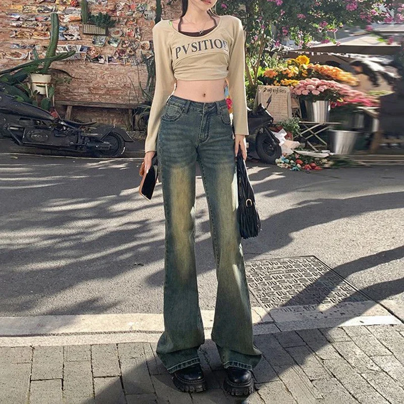 جديد خمر عالية الخصر مضيئة الجينز النساء الخريف الشارع الشهير سراويل جينز الإناث مثير سليم صالح طويل الدنيم السراويل الإناث