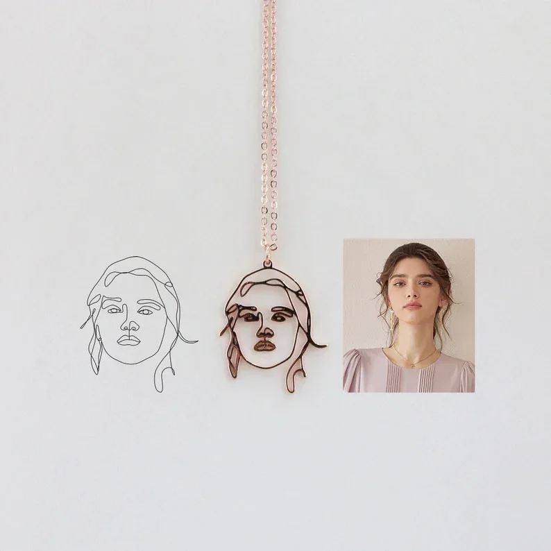 

Stainless steel personalized necklace Hollow art necklace Personalized portrait picture line necklace