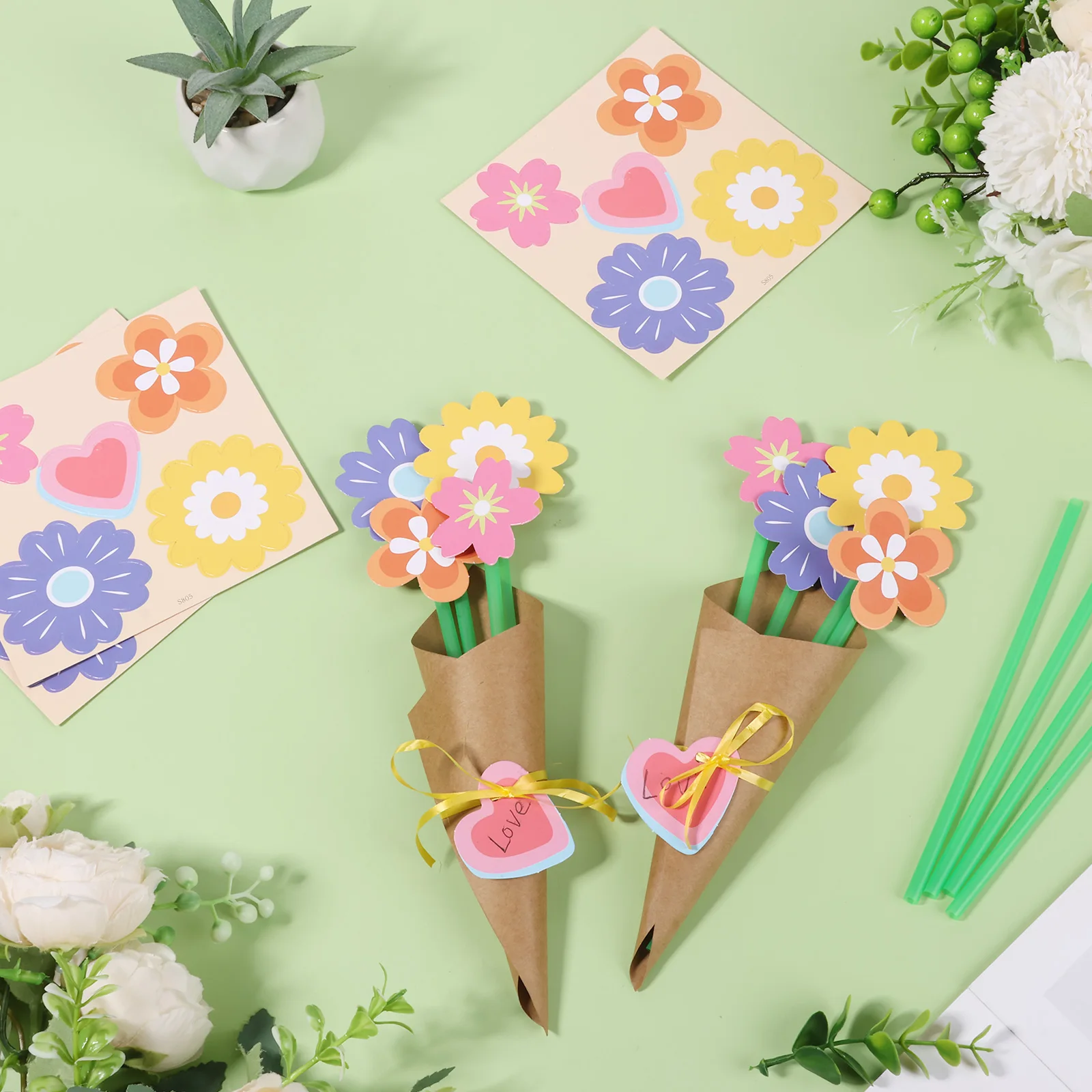 

48 шт., набор букетов из весенних цветов с джемом из бумаги, улучшение навыков рук, букет, набор цветов для рукоделия, взаимодействие родителей и детей для вечеринки