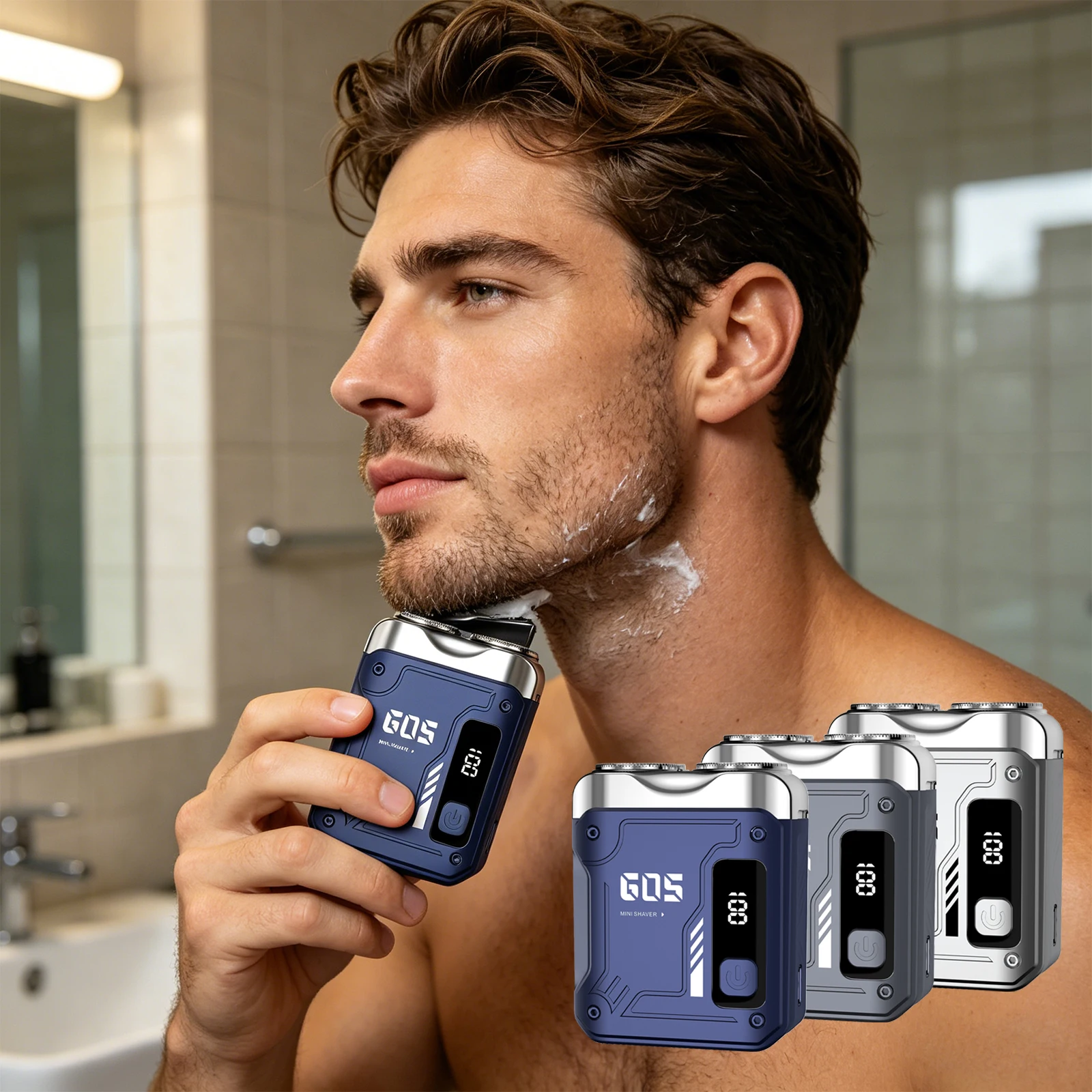 Afeitadora eléctrica magnética de doble cuchilla flotante para hombre, estilo Mecha Punk, recargable, con pantalla digital, recortadora de barba