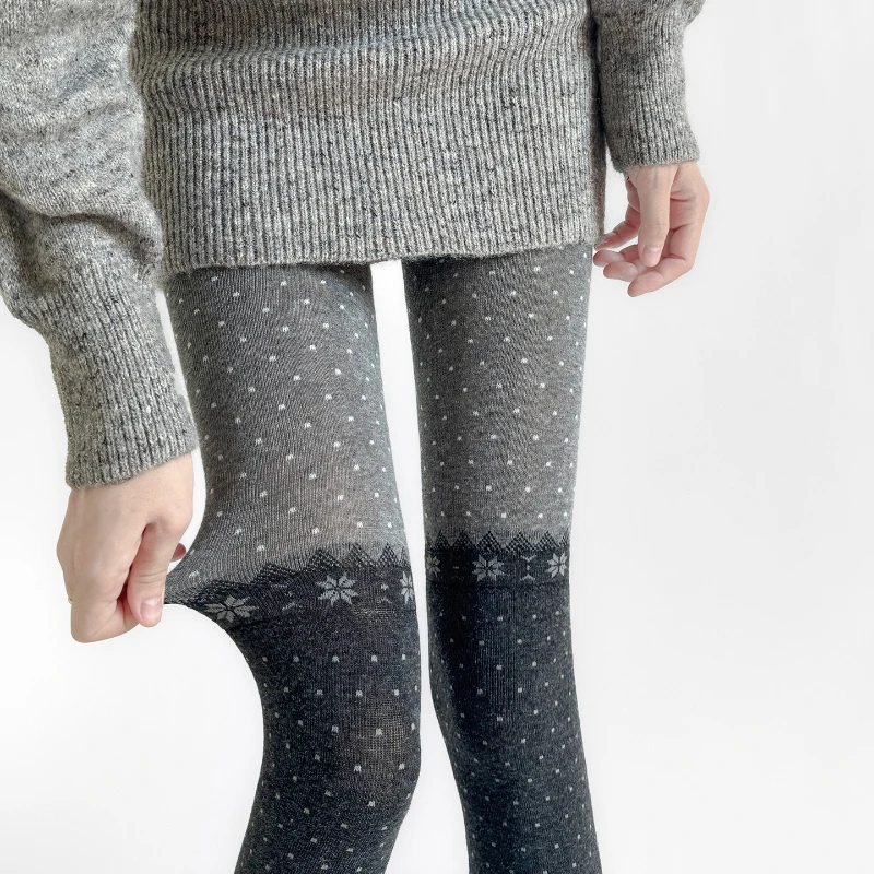 Autumn Winter Pantyhose Color Matching Gray Polka Dot Thigh High Stockings Women Tights Pantyhose Snowflake Christmas Leggings