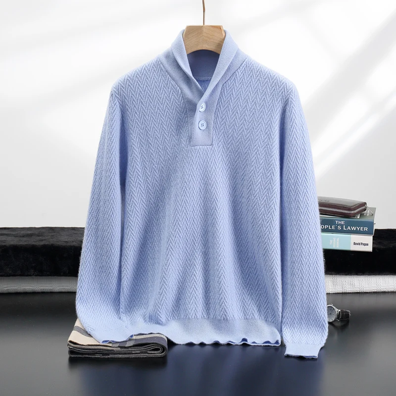 Fashionable Men's Clothing 100% Pure Cashmere Knitwear Collar Autumn Winter Thick Warm Loose Casual Overhead Pullover Sweater