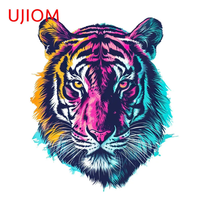 UJIOM Neon Lion Head Wall Sticker Fashion Colorful Graffiti Tiger Occlusion Scratch Vinyl Decal For Guitar Computer Host