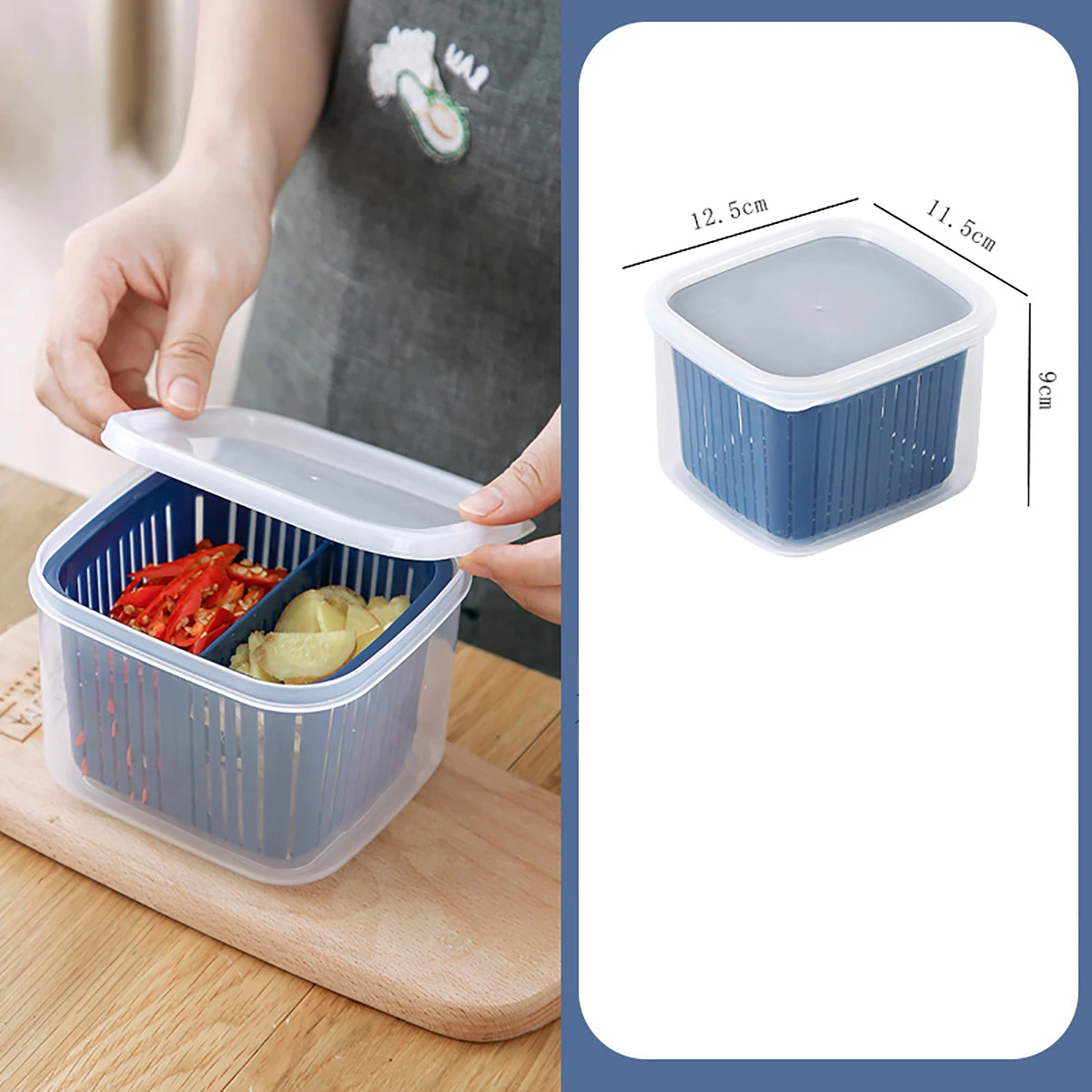 2PCS Food Storage Containers with Lids Airtight Scallion Preservation Box Fridge Fresh-Keeping Container Divided Fruit Storage