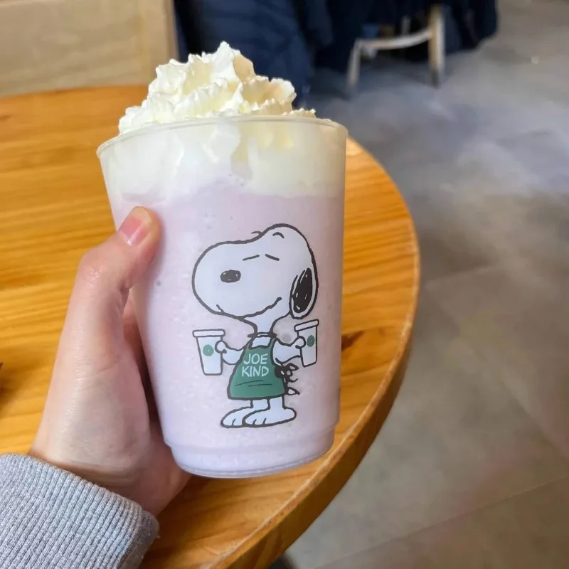 Snoopy Plastic Cup with Lids Summer Ice Water Cups Cartoon Transpare Coffee Smoothie Milkshake Cold Drink Juice Drinking Cup