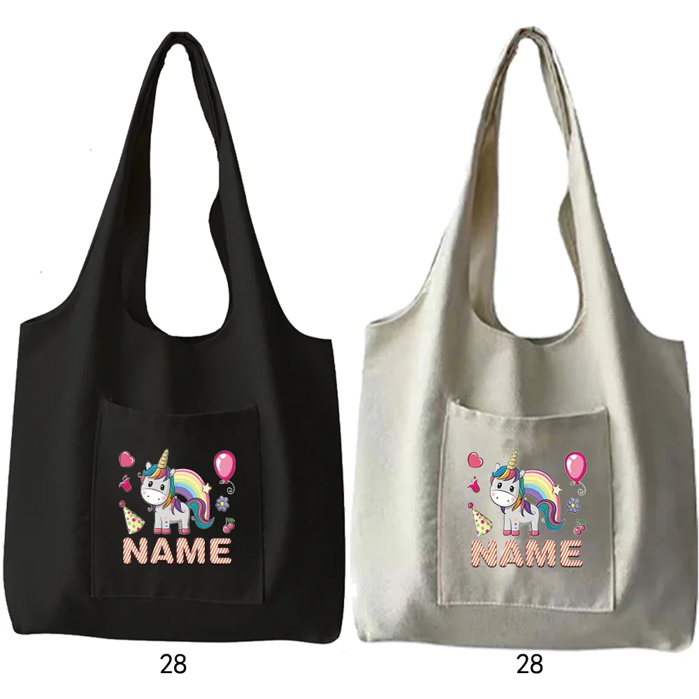 اسم مخصص حقيبة قماش الكتف المحمولة مع جيوب جانبية حقيبة تسوق عارضة تخزين حزمة أكياس ركاب جيب مزدوج #6