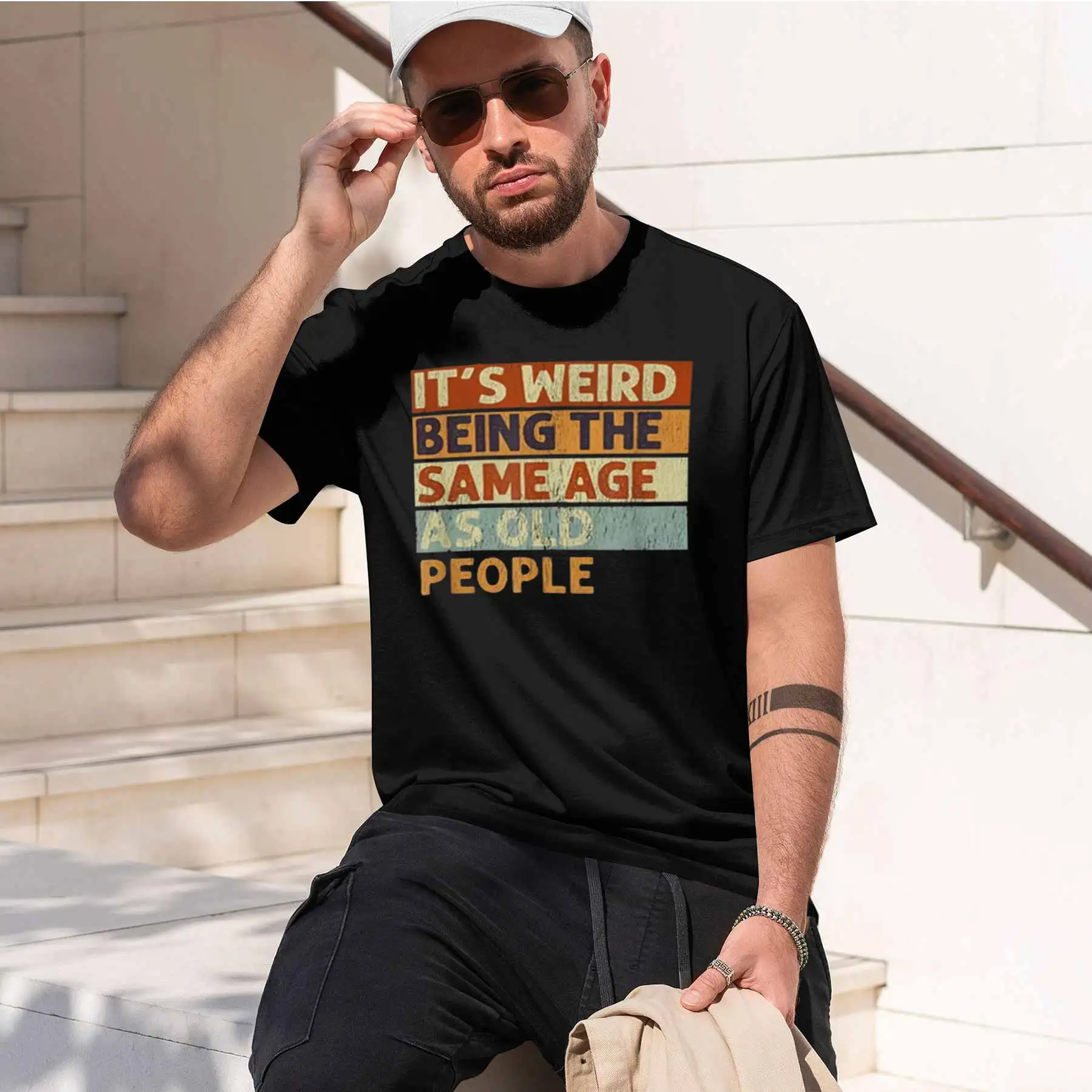 2026 new printed T-shirt Men's Funny Slogan Print T-shirt, Humorous Self-deprecating Same AgeCasual Breathable Top