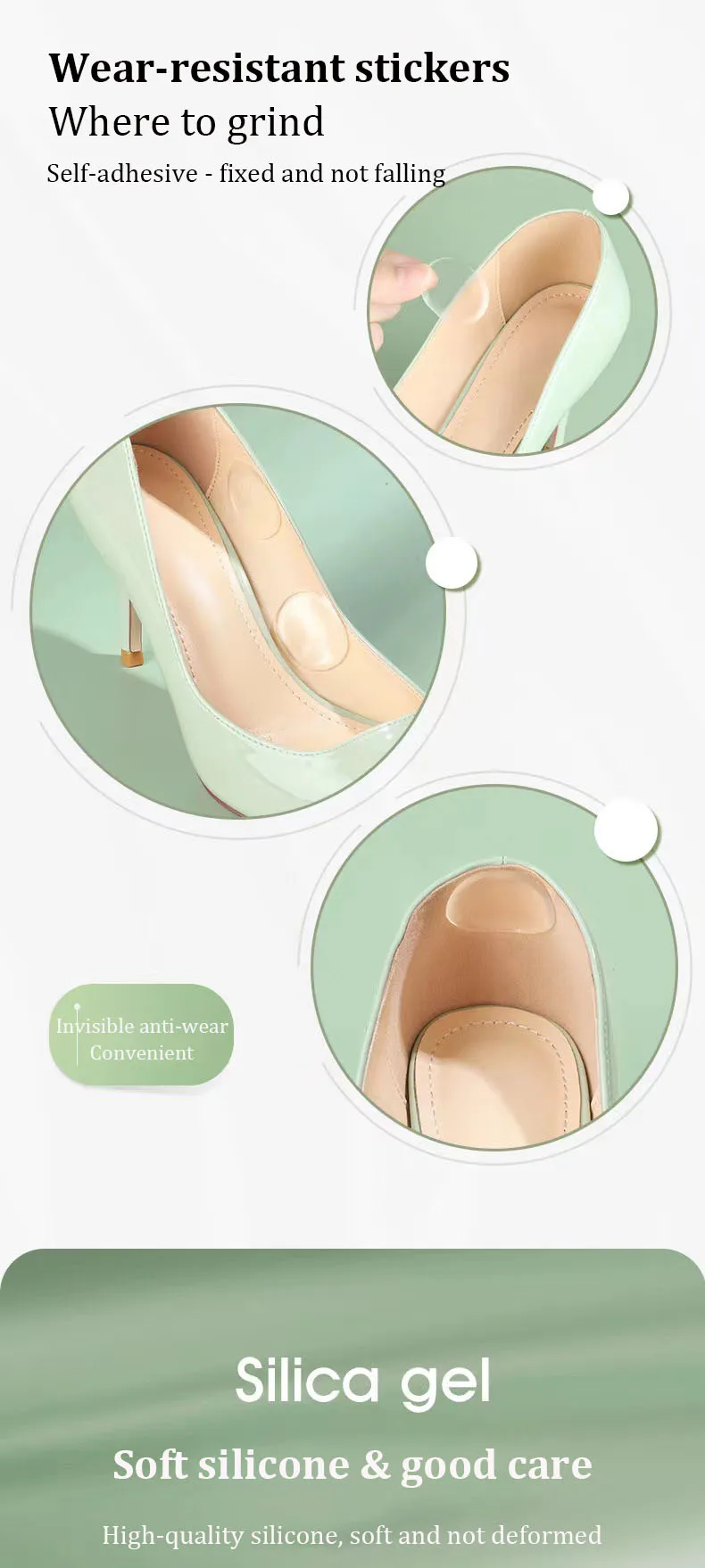 6pcs/set High Quality Silicone Gel Heel Stickers Adhesive Shoe Insole Insert Pad Cushion Foot Care Heel Grips Liner Protector