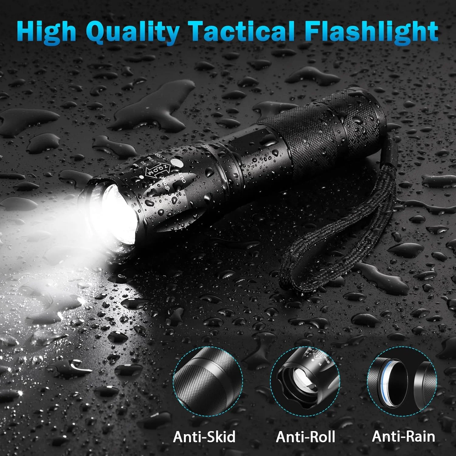 LED Emergency Handheld Flashlight Adjustable Focus, Water Resistant Tactical Torch for Hurricane/Camping /Dog /Walking