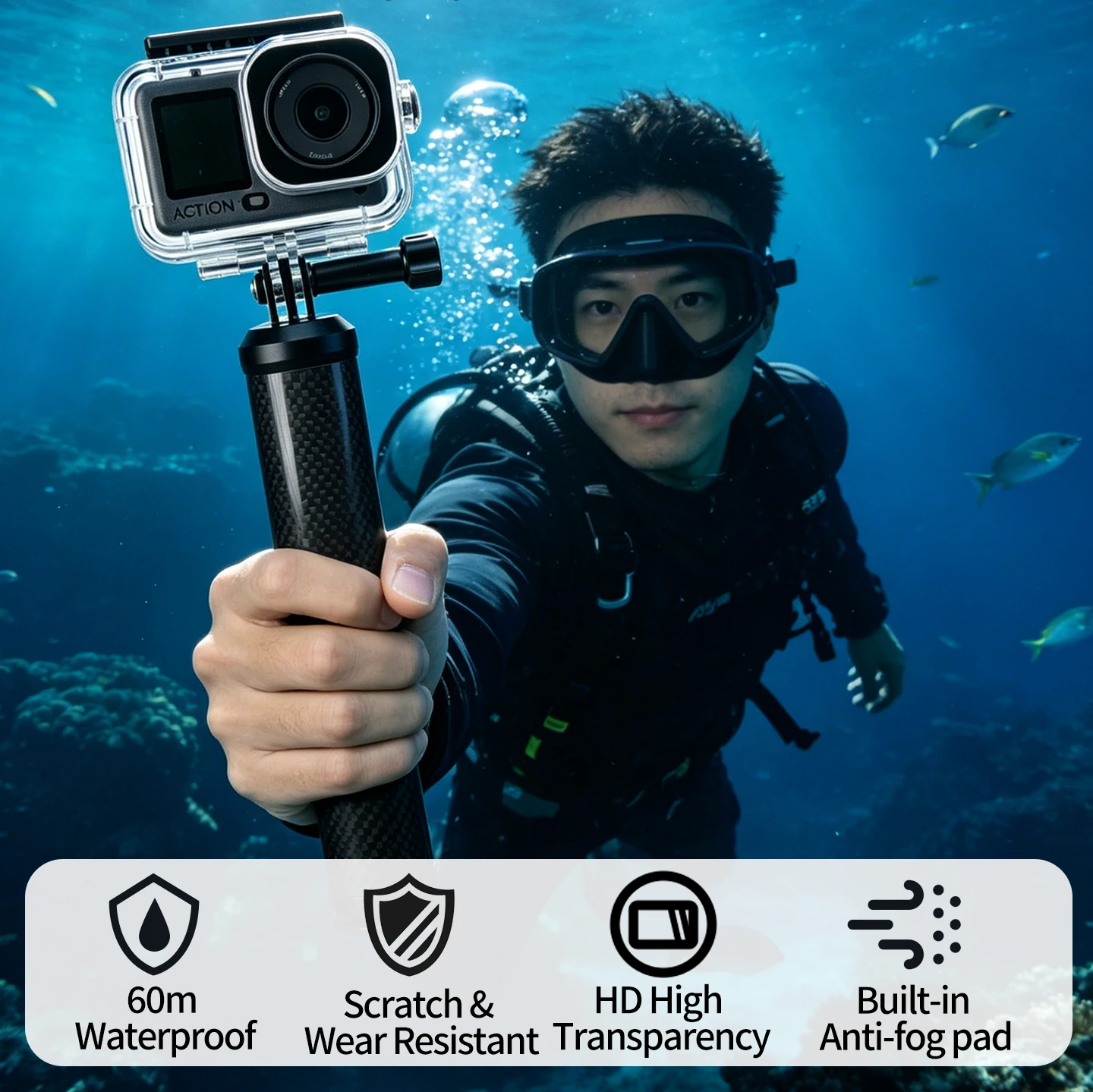 60M Wasserdichtes Gehäuse für DJI Osmo Action 6 mit Auftriebsstab-Griff, Hochtransparentes Tauchgehäuse für Action6 Kamera – Detail 2