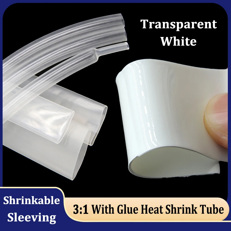 

1 - 10m 3:1 With Glue Heat Shrink Tube White Clear 1.6mm ~ 39mm Double Wall Tubing Polyolefin Insulation Wire Protector Sleeving