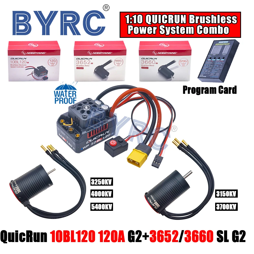 HobbyWing QuicRun WP10BL120 G2 120A 2-4S ESC With 3652 Or 3660 SL G2  2-3S Brushless Motor With Program Card For 1/10 RC Car