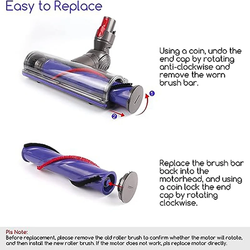 Turbine Brush For Dyson V7 V8 V10 V11 V15 Motor Brush High Torque Vacuum Cleaner Direct Drive Roller Brush Floor Brush