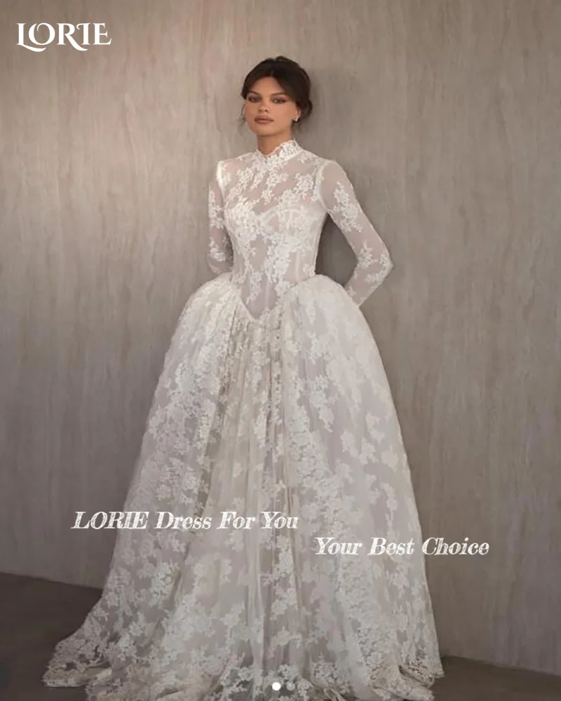 LORIE Lace Mermaid Wedding Dresses for Women Long Sleeve High Neck Bridal Gown Mermaid Bride Dress Customized Formal Club Dress