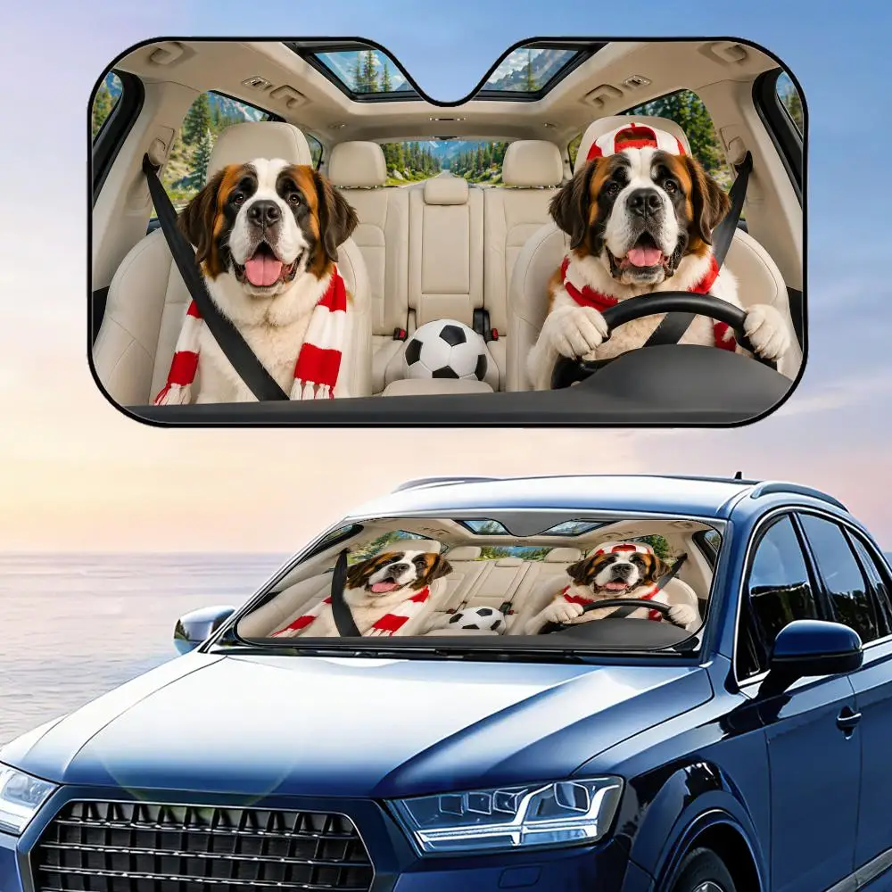 

SUI Saint Bernard 2026 Soccer Sun Visor Car Windshield Sunshade UV Protection Reflective Foldable Heat Insulation Cover