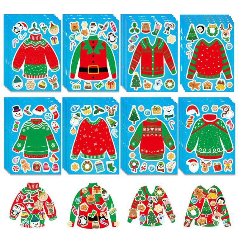 Funrous Christmas Sweater DIY Stickers for Kids Make Your Own Ornaments Tree Xmas Sweater  Winter Party Supplies Crafts Decor