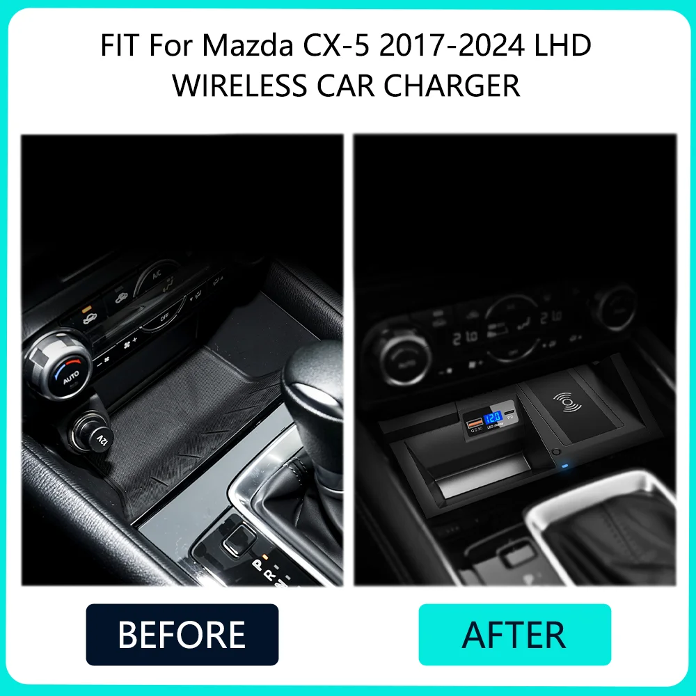 For Mazda CX-5 CX5 2017 2018 2019 2020 2021 2022 2023 2024  Car Phone Holder Wireless Charger Fast Charging  15W Car Accessories