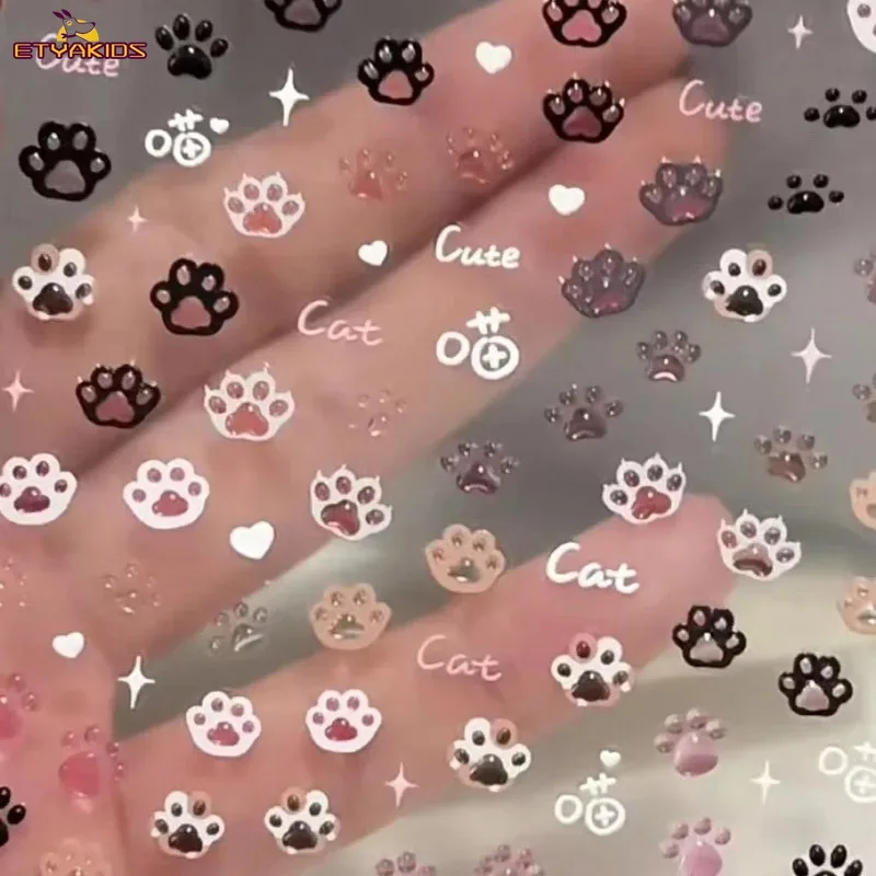Mini Cute Cartoon Kitten Paw 3D Relief Scrapbook Sticker Sweet Nail Decora Kawaii DIY Classic Toys Sticker for Kids Children view 6