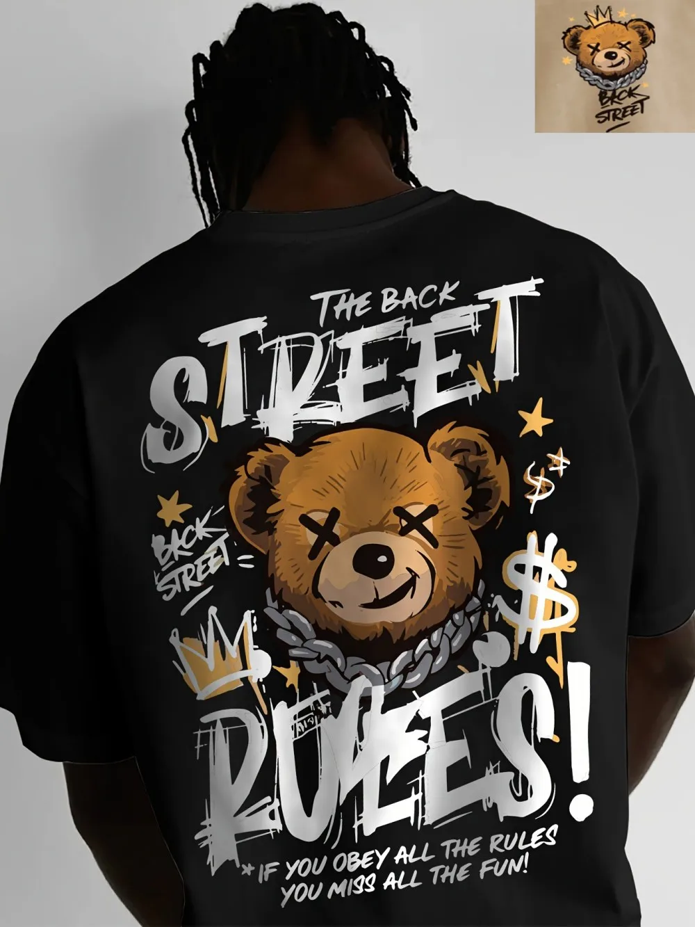 European and American men's fashionable summer bear letter print comfortable and breathable round neck T-shirt outdoor street to