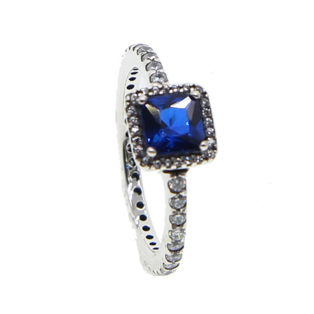 guarantee 925 sterling silver oxidized vintage jewelry blue white square cz halo wedding enegagement fine silver ring for women