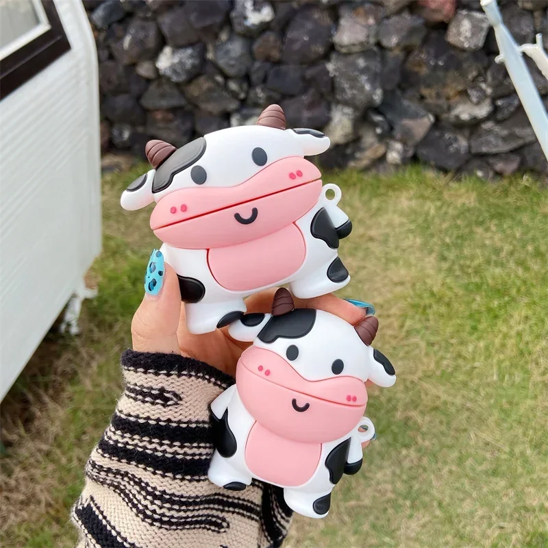 Cute Cartoon 3D Dairy Cow Bluetooth Protective Soft Cover For Airpods 1 2 Pro Lovely Silicone Earphone Case For Airpods 3 Cover