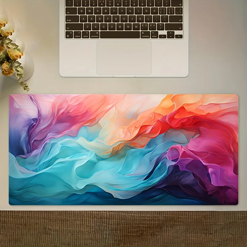 

Большой абстрактный коврик для мыши с яркими цветами, резиновый, нескользящий, сине-зелено-розовый, для игр, для стола, увеличенный размер