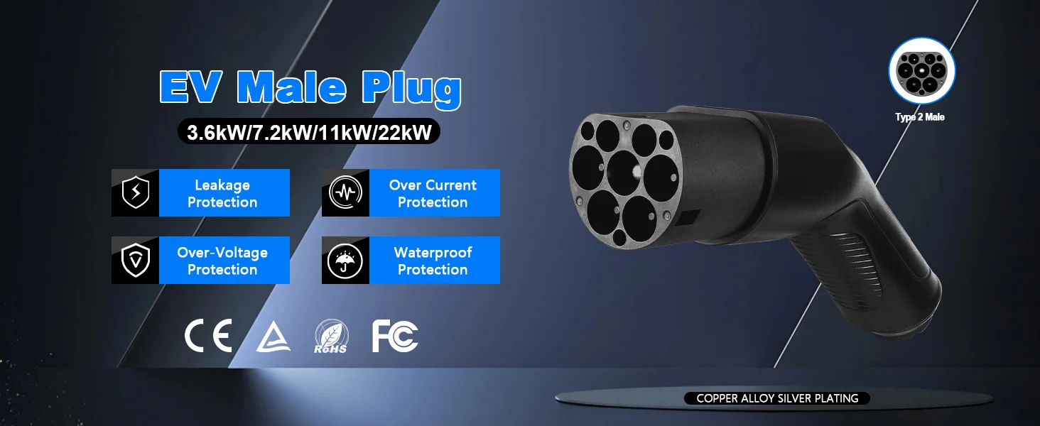 16/32A 3,6/7,2/11/22 kW Typ 2 EV-Ladegerät-Stecker-Adapter IEC 62169 männlich/weiblich für Ladestation und elektrischen Fahrzeuganschluss – Detail 1