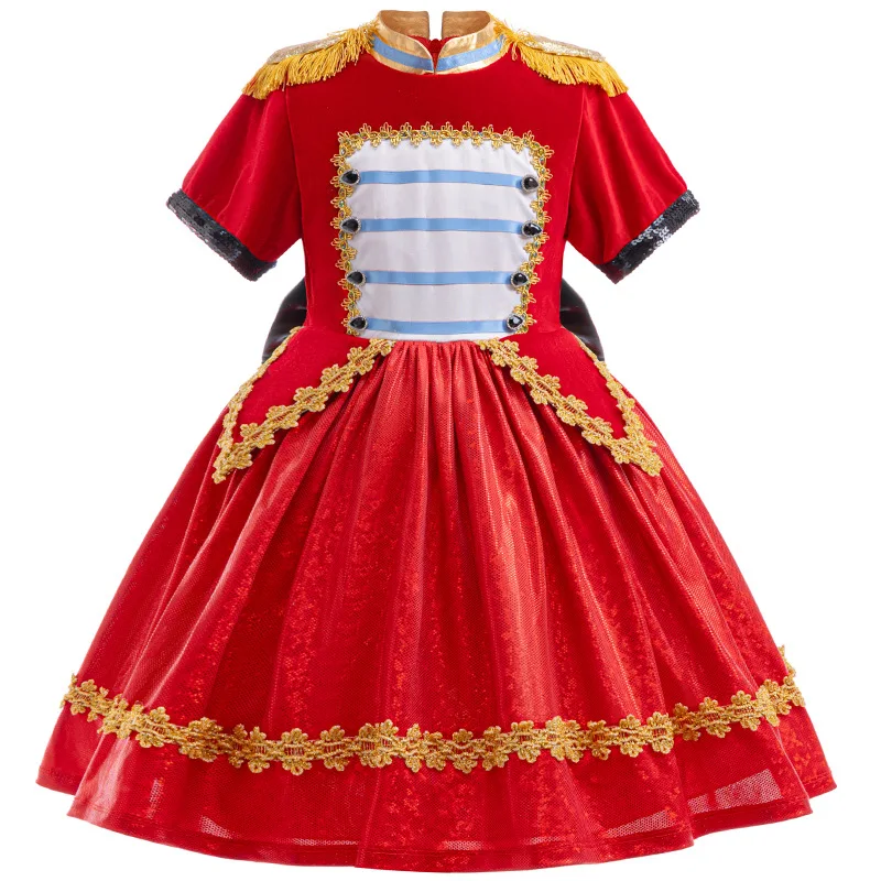 Girl Christmas Retro Cosplay Costume Red Daily Butterfly Knot Splicing Princess Dress Halloween Costumes Party