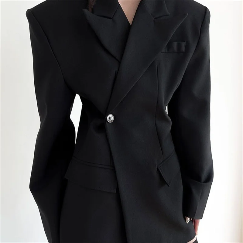 

2025 Advanced Black Silhouette Waist Suit Jacket Women's Fashion Coat One Button Outerwears Casual Blazer Vintage Female
