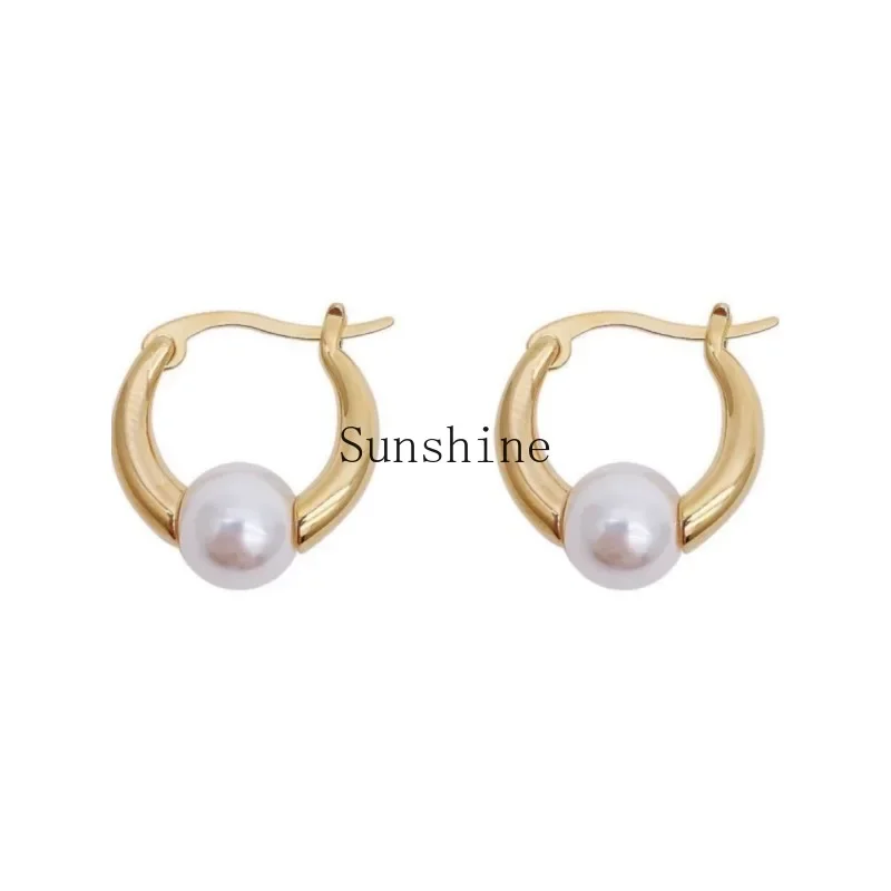 

Light luxury retro round pearl metal wind earrings premium design earrings