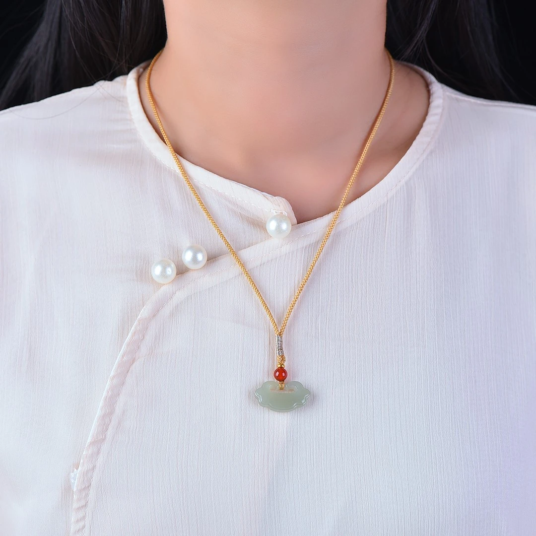 25mm China Nephrite Stone Certified Jade Cloud Lock Pendant Necklace Women Fine Jewelry Natural Hetian Jade Lucky Charm Amulet - view 6