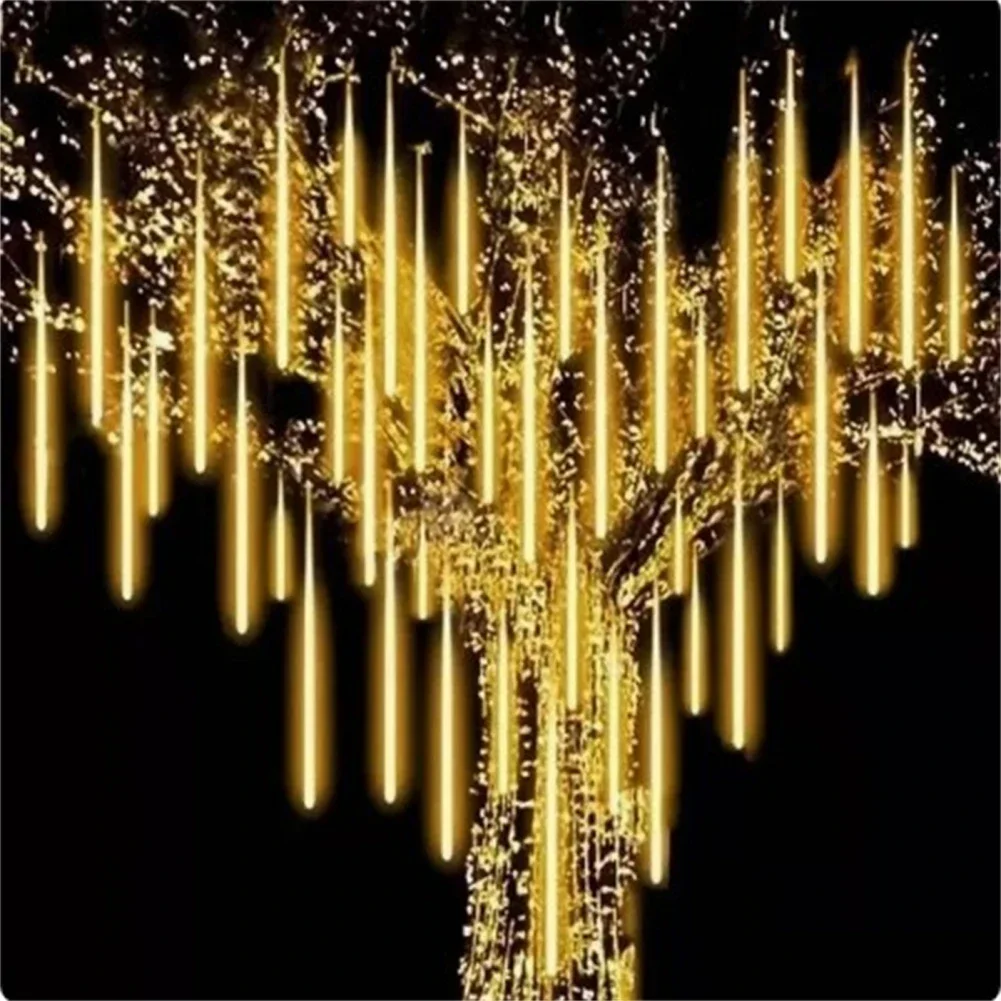 Lampu tali Led 11.8 inci/30cm, lampu hujan Meteor kecerahan tinggi hemat energi untuk dekorasi teras pesta liburan Natal