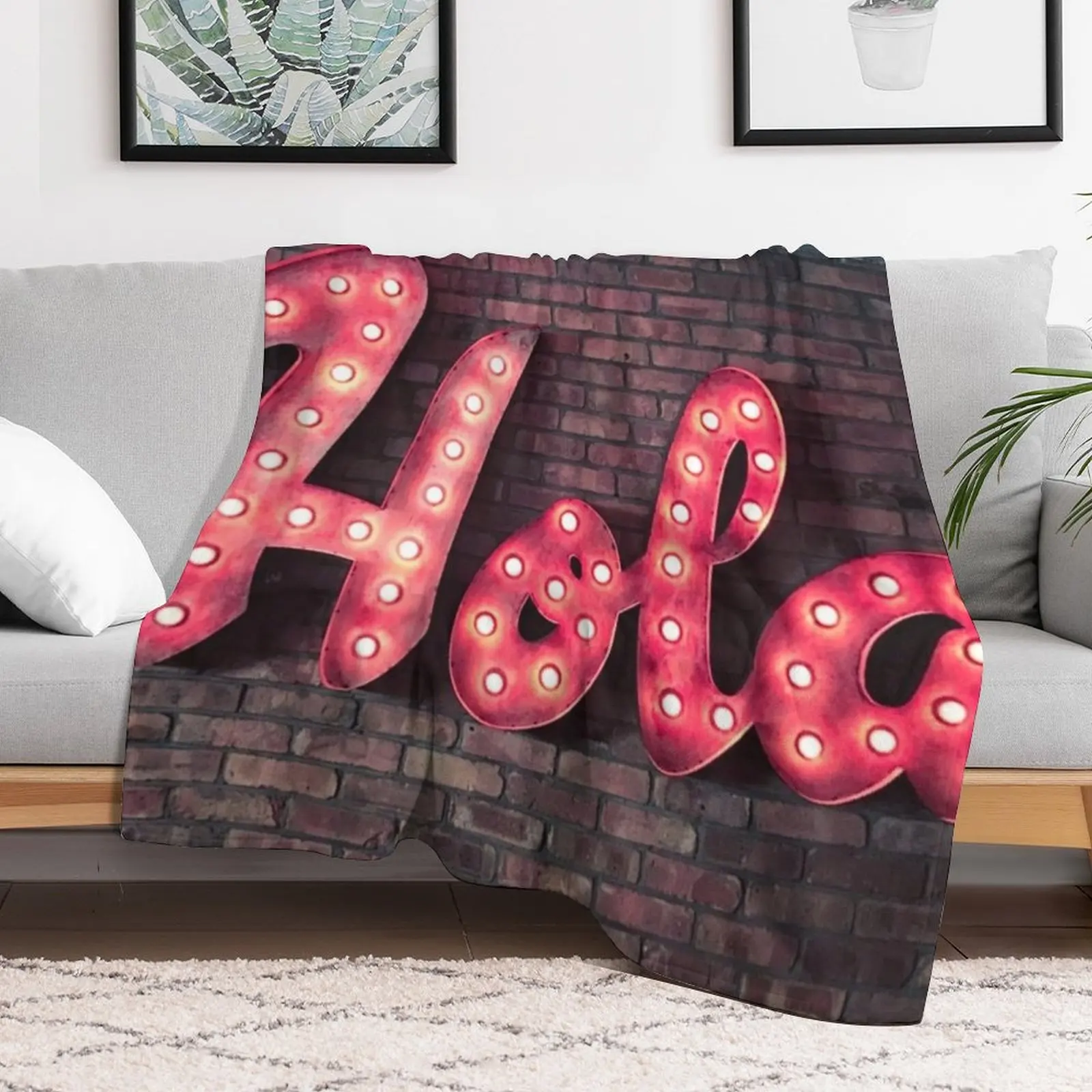 Hola Spanish Hello Neon Sign Throw Blanket bed plaid Sleeping Bag Blankets