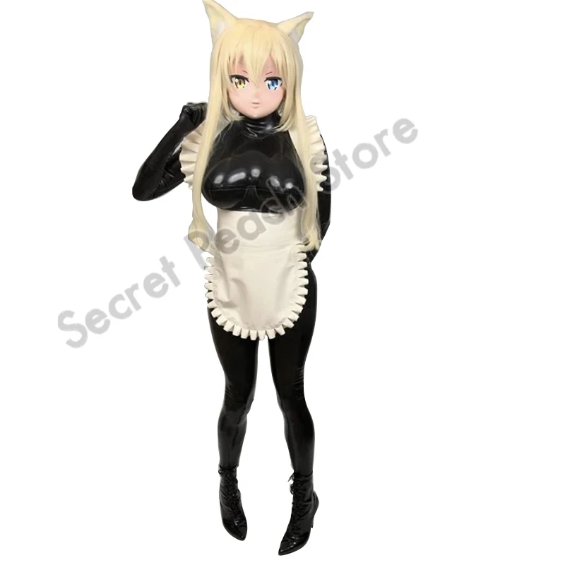 Latex Catsuit Cosplay kigurumi Sexy Latex Maid Suit Silicone breast Customizable size and color