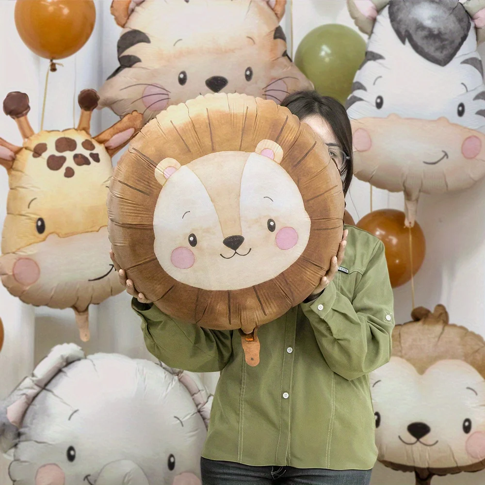 بالونات رأس حيوانات الغابة، بالونات قرد أسد نمر زيبرا زرافة لتزيين حفلات أعياد الميلاد، هدية تزيين حفلات الغابة #5