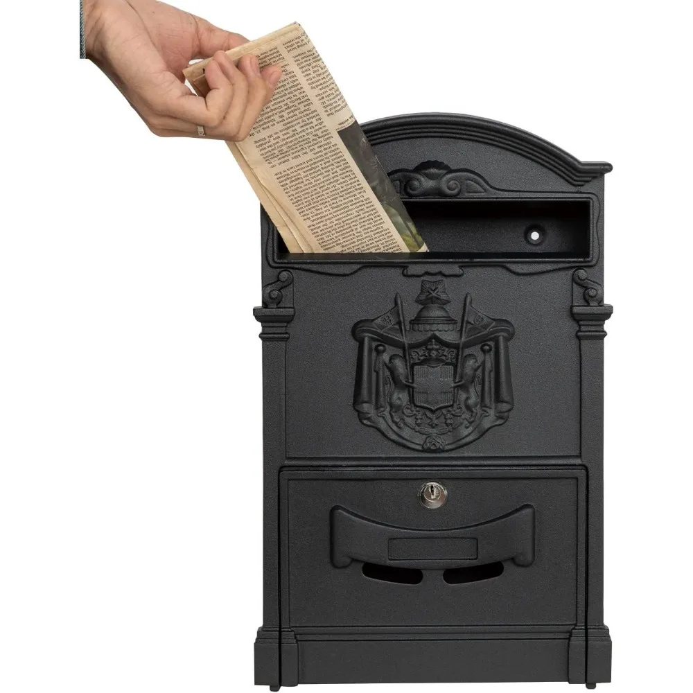 

Rustproof Lockable Wall Mailbox Galvanized Steel Large Outdoor Vintage Black