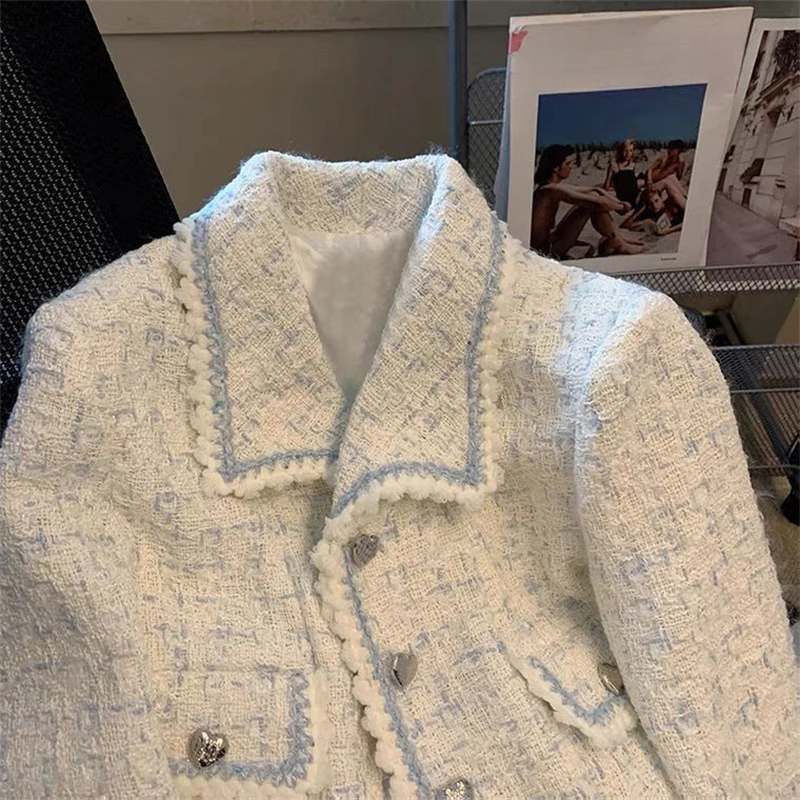 Veste courte en tweed grossier pour femmes, vestes à manches longues pour femmes, style décontracté, mode élégante, automne, hiver, nouveau, 2024