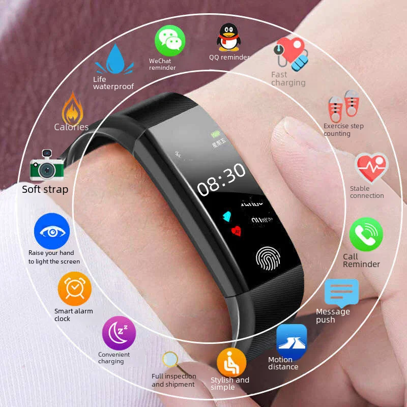 Smart Fitness Tracker Bracelet 115plus Pressure Heart Rate Monitor Color Screen Pedometer Watch For Men Women