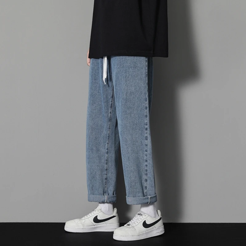 

Loose Fit Straight Leg Men's Jeans Casual Workwear Spring Autumn Seasonal Trousers Youth Faion Elastic Waist Denim Pants