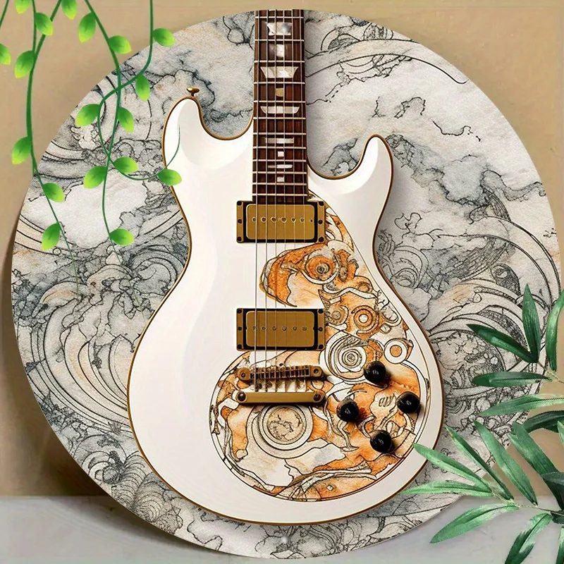 Round Metal Aluminum Mark Guitar Close-up for Home, Living Room, Coffee Shop, Office, Wall Decoration Art, Decorative Poster