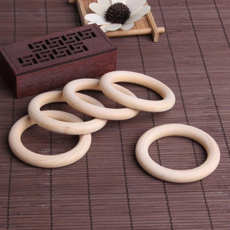 5PCS Natural Kids Teething Toy Wooden Circle 70mm DIY Crafts Embellishment For Jewelry Making Wooden Ring W3JF