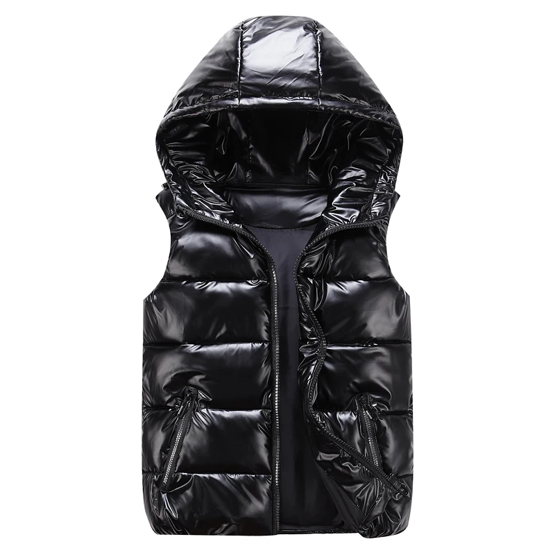 

Classic Hooded Vest Man/Woman/Child Winter Hooded Glossy Cotton Vest Casual Waistcoat Men's Sleeveless Jacket Warm Overcoats Hat
