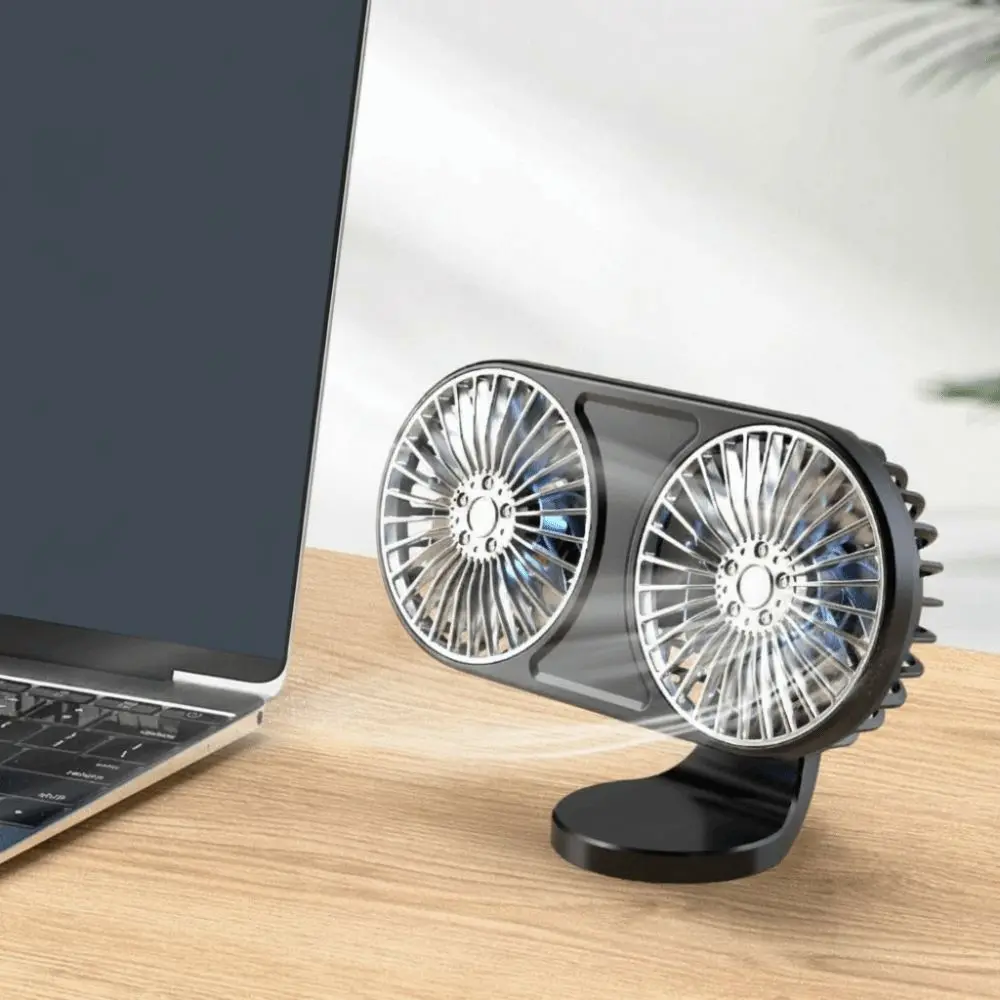 Portable 5 V Mini Fan Low Noise 360° Rotating Auto Electric Fan Dual-Head 3 Gear Car Cooling Fan Dashboard